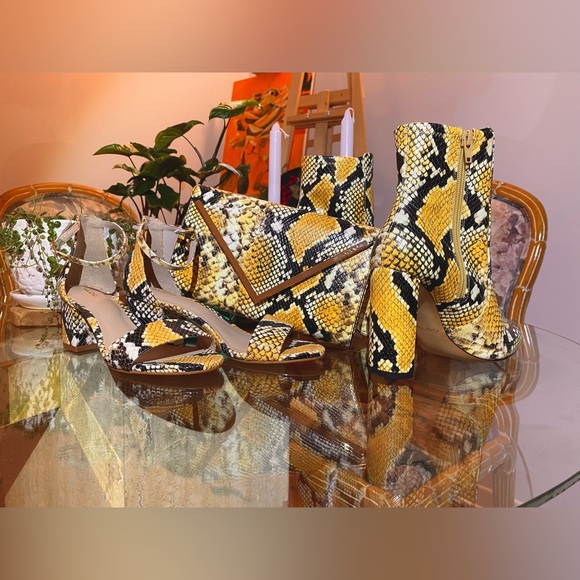 Aldo Yellow and Black Heels with Snake Print - Picture 9 of 9